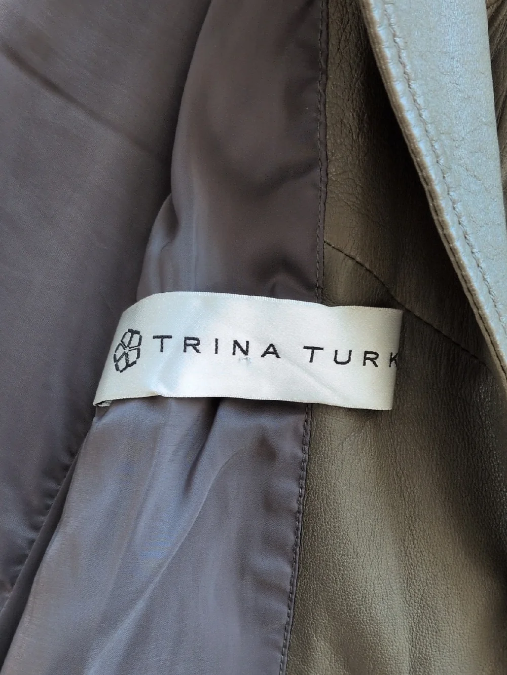 Vintage Trina Turk Olive Quilted-Shoulder Leather Moto Jacket - Picture 4 of 8